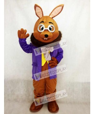 Easter Mr. Brown Bunny with Purple Tuxedo Mascot Costume