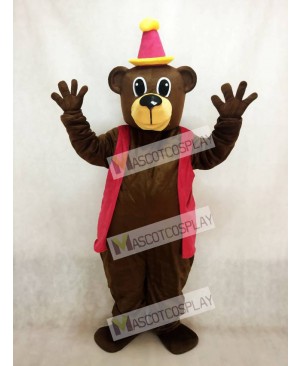 New Brown Birthday Bear with Vest & Hat Mascot Costume