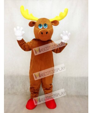Cute Brown Male Moose Mascot Costume