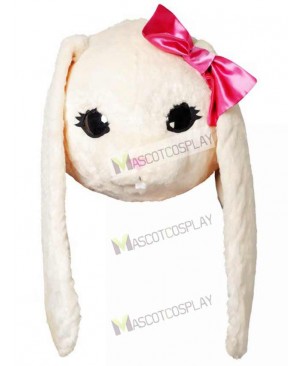 White Bunny Easter Rabbit Hare with Pink Bow Mascot HEAD ONLY