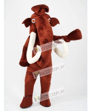 Brown Mammoth Elephant with Long Tusk Mascot Costume