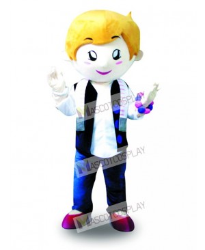 Yellow Hair Vest Boy Mascot Costume