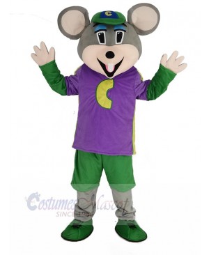 Chuck E. Cheese Mascot Costume Mouse with Purple T-shirt Cartoon