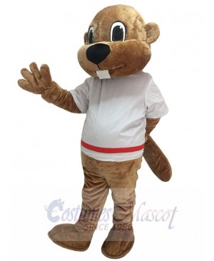 Alex the Beaver Mascot Costume in White Shirt Animal