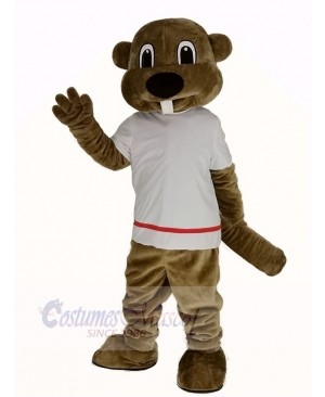Alex the Beaver in White T-shirt Mascot Costume Animal