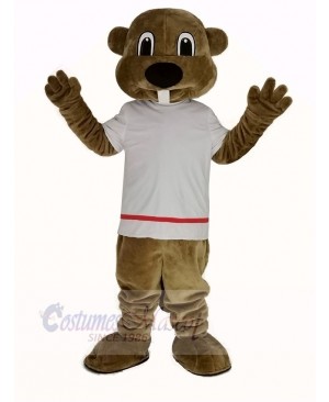 Alex the Beaver in White T-shirt Mascot Costume Animal