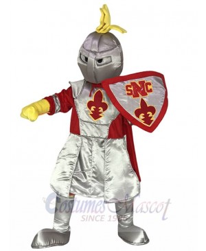 Silver Adult Knight St Norbert Mascot Costume with Red Cloak