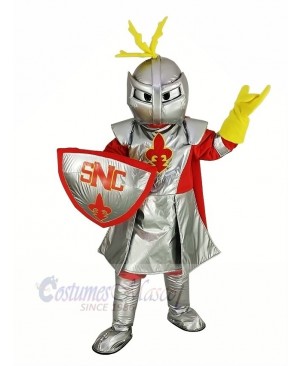 Silver Knight with Red Cloak Mascot Costume People