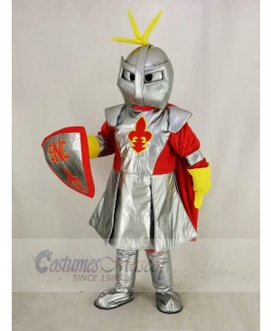 Silver Knight with Red Cloak Mascot Costume People