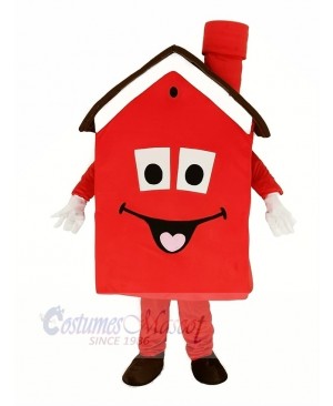 Red Housing House Mascot Costume Cartoon