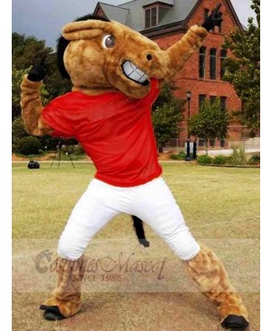 New Central's Buddy Broncho Horse with Dark Red Jersey Mascot Costume