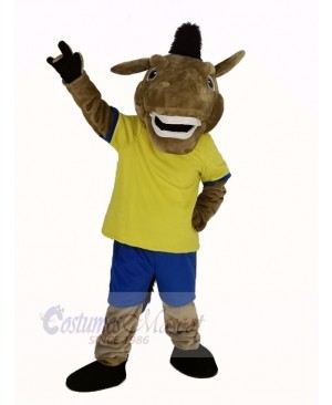 Broncho Horse in Yellow T-Shirt Mascot Costume