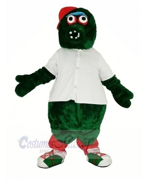 Red Hat Green Monster with White T-shirt Mascot Costume