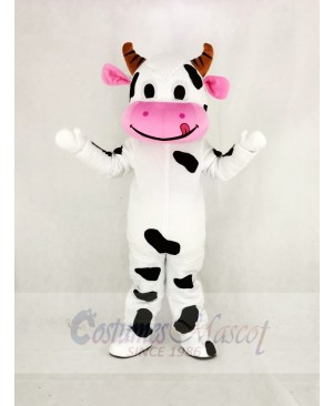 Cute Cow with Pink Mouth Mascot Costume Cartoon