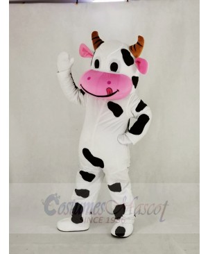 Cute Cow with Pink Mouth Mascot Costume Cartoon