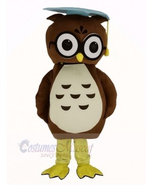 Brown Doctor Owl with Blue Cap Mascot Costume