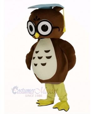 Brown Doctor Owl with Blue Cap Mascot Costume