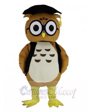 Brown Doctor Owl in Black Vest Mascot Costume