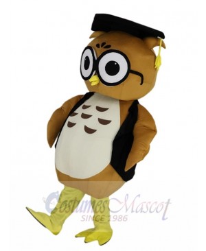 Brown Doctor Owl in Black Vest Mascot Costume