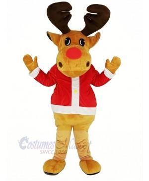 Brown Reindeer with Red Coat Mascot Costume Christmas Xmas