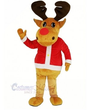 Brown Reindeer with Red Coat Mascot Costume Christmas Xmas