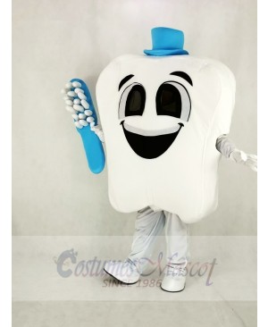 Tooth with Blue Hat Mascot Costume Cartoon