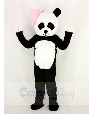 Panda with Pink Hat Mascot Costume Cartoon