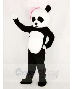 Panda with Pink Hat Mascot Costume Cartoon