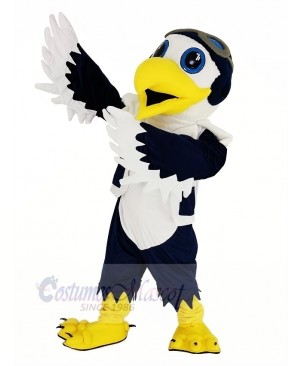 Blue and White Eagle with Vest Ace Pilot Bird Mascot Costume Animal