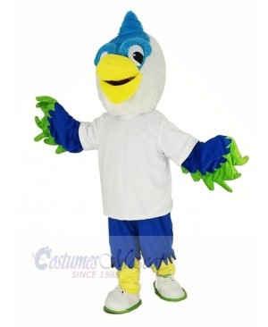 Royal Blue Head Bird with White T-shirt Mascot Costume Animal