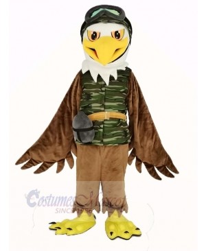 Cool Brown Eagle in Camouflage Vest Mascot Costume