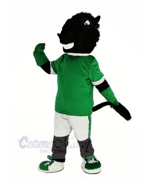 Black Horse in Green Jersey Mascot Costume Animal