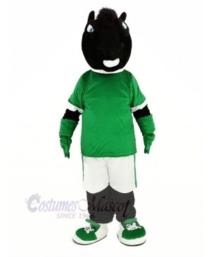 Black Horse in Green Jersey Mascot Costume Animal