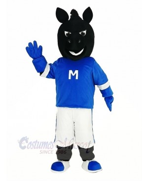 Black Horse in Blue Mascot Costume Animal	