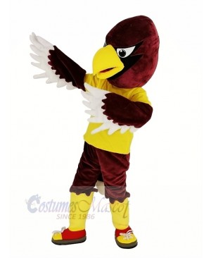 Red Cardinal Bird in Yellow Shirt Mascot Costume