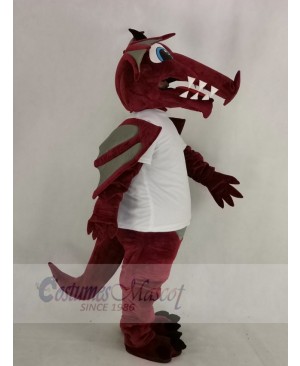 Wine Color Dragon in White T-shirt Mascot Costume