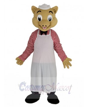 Chef Pig in White Apron Mascot Costume