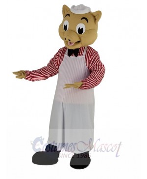 Chef Pig in White Apron Mascot Costume