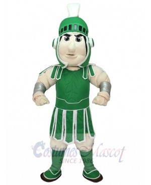 High Quality Adult Spartan Trojan Knight Sparty Mascot Costume with Green Armour