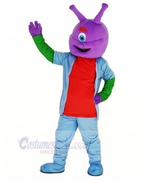 Alien with Purple Head Mascot Costume Cartoon