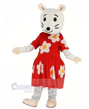 Gray Mouse with Red Dress Mascot Costume Cartoon