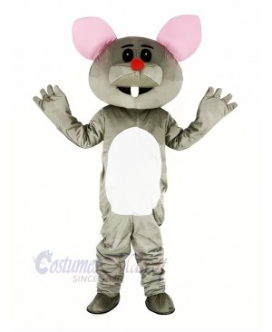 Gray Mouse with Red Nose Mascot Costume Cartoon