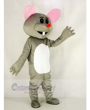 Gray Mouse with Red Nose Mascot Costume Cartoon