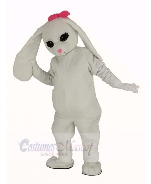 White Rabbit with Pink Bow Mascot Costume