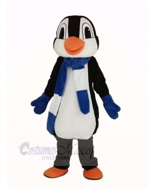 Penguin With Blue and White Scarf Mascot Costume