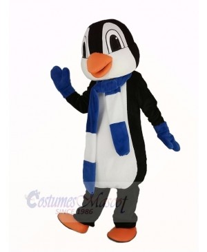 Penguin With Blue and White Scarf Mascot Costume