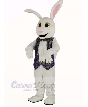 Easter White Rabbit in Blue Vest Mascot Costume