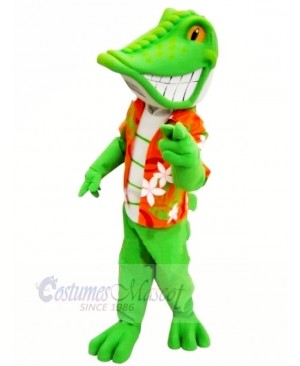 Smiling Green lizard Mascot Costume Cartoon