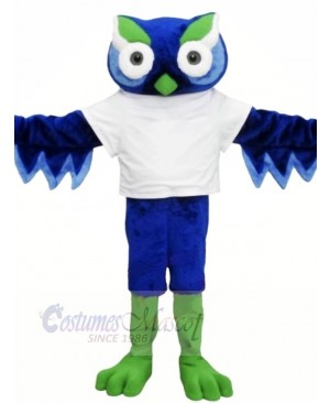 Cute Blue Owl with Green Eyebrow Mascot Costumes Animal
