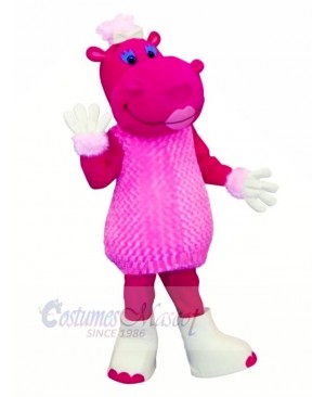 Pink Hippo in Dress Mascot Costumes Cartoon